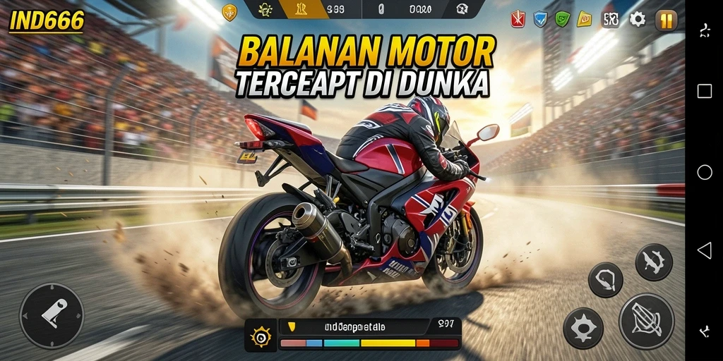 Tampilan gameplay <strong>IND666</strong> dengan aksi balapan motor yang mendebarkan.